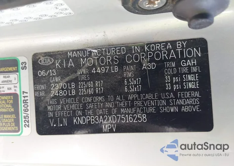 2013 Kia Sportage Lx from USA, damaged, VIN KNDPB3A2XD7516258